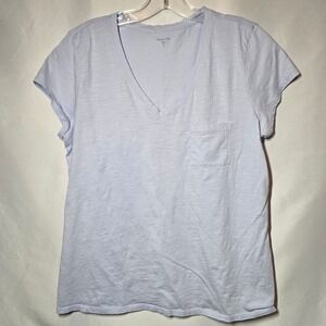Garnet Hill Womens Light Blue 100% Organic Pima Cotton V-Neck Pocket Tee Medium